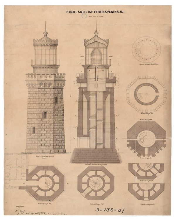 Navesink Twin Lights Lighthouse Blueprint - New Jersey Lighthouse, Lighthouse Print, Maritime Poster, Beach House Decor, Lighthouse Poster