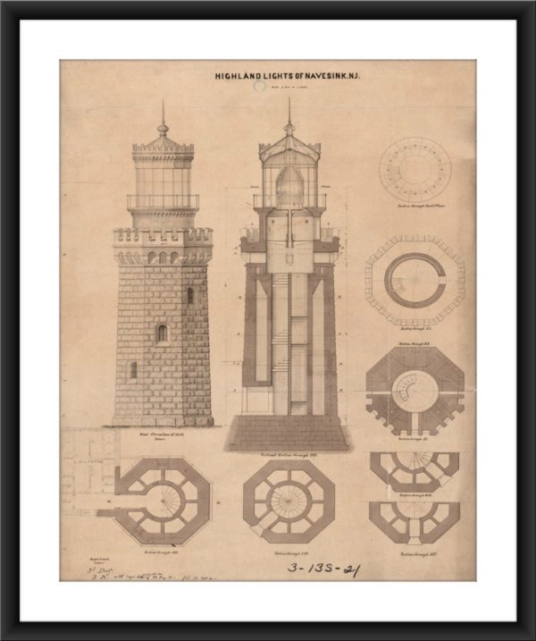 Navesink Twin Lights Lighthouse Blueprint - New Jersey Lighthouse, Lighthouse Print, Maritime Poster, Beach House Decor, Lighthouse Poster