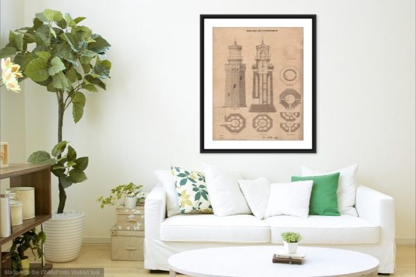 Navesink Twin Lights Lighthouse Blueprint - New Jersey Lighthouse, Lighthouse Print, Maritime Poster, Beach House Decor, Lighthouse Poster