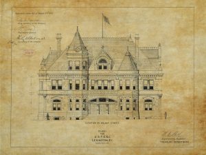Lexington Kentucky Courthouse & Post Office Blueprint Drawing – Courthouse Poster Print, Courthouse Drawing, Law Firm Decor, Office Decor