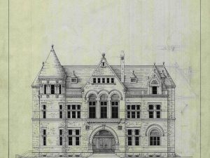 Springfield Ohio Courthouse & Post Office Blueprint, Courthouse Blueprint, Courthouse Drawing, Law Firm Decor, Office Decor, Blueprint Decor