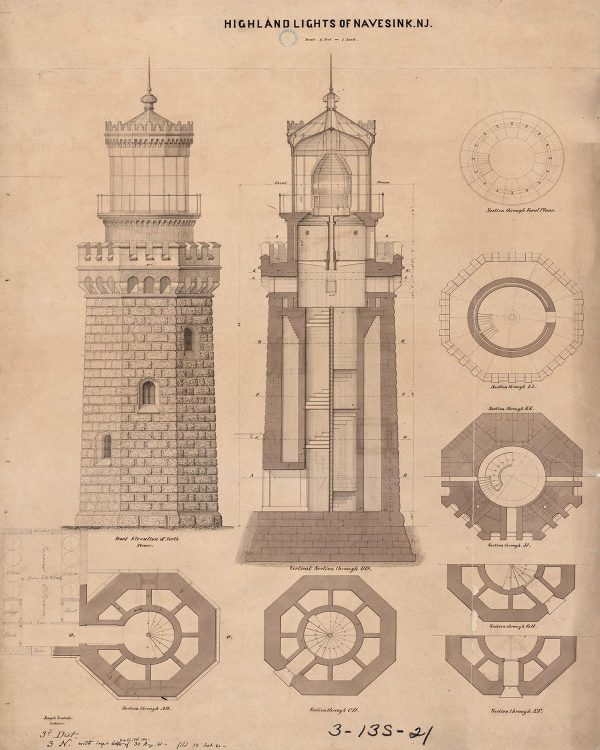 Navesink Twin Lights Lighthouse Blueprint - New Jersey Lighthouse, Lighthouse Print, Maritime Poster, Beach House Decor, Lighthouse Poster