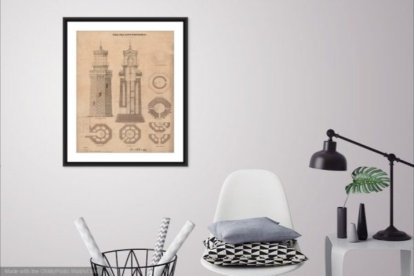Navesink Twin Lights Lighthouse Blueprint - New Jersey Lighthouse, Lighthouse Print, Maritime Poster, Beach House Decor, Lighthouse Poster