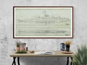 USS H-4 Submarine Blueprint - Submarine Drawing, Nautical Poster, Ship Blueprint, Battleship Blueprint, Old Sub Blueprint, Navy Blueprint