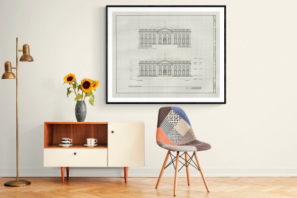 The White House Blueprint Drawing - Executive Mansion Blueprint, White House Drawing, President Art, Home Decor, Wall Decor, Blueprint Decor
