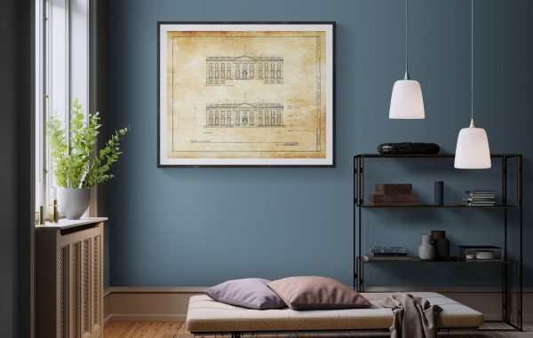 The White House Blueprint Drawing - Executive Mansion Blueprint, White House Drawing, President Art, Home Decor, Wall Decor, Blueprint Decor