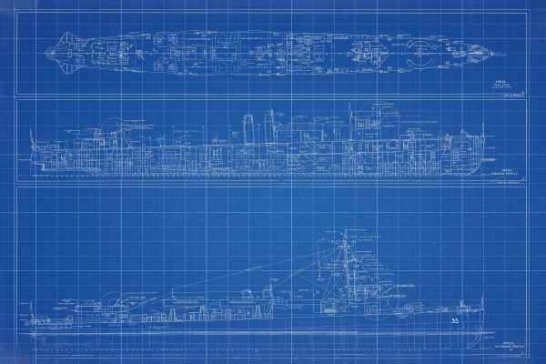 USS George E. Badger Blueprint Drawing - Navy Ship Blueprint, Battleship Blueprint, Old Ship Blueprint, Navy Ship Poster, Warship Blueprint