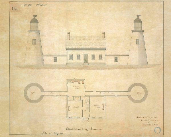Chatham Lighthouse Elevation Drawing - Twin Lights Lighthouse, Lighthouse Print, Maritime Poster, Beach House Decor
