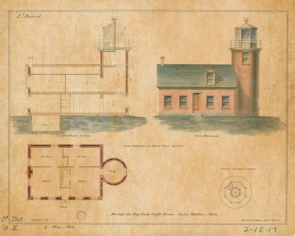 Egg Rock Light Lighthouse Elevation Drawing - Massachusetts Lighthouse, Lighthouse Print, Maritime Poster, Beach House Decor