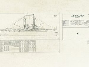 USS Florida (BB-30) Blueprint Drawing - Navy Ship Blueprint, Battleship Blueprint, Old Ship Blueprint, Navy Ship Poster, Warship Blueprint