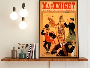 MacKnight Hypnotic Fun Maker Show Poster – Magic Poster, Hypnotist Poster, Illusionist Art, Magic Show Poster, Illusion, Vaudeville Poster
