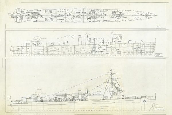 USS Greene Blueprint Drawing - Navy Ship Blueprint, Battleship Blueprint, Old Ship Blueprint, Navy Ship Poster, Warship Blueprint