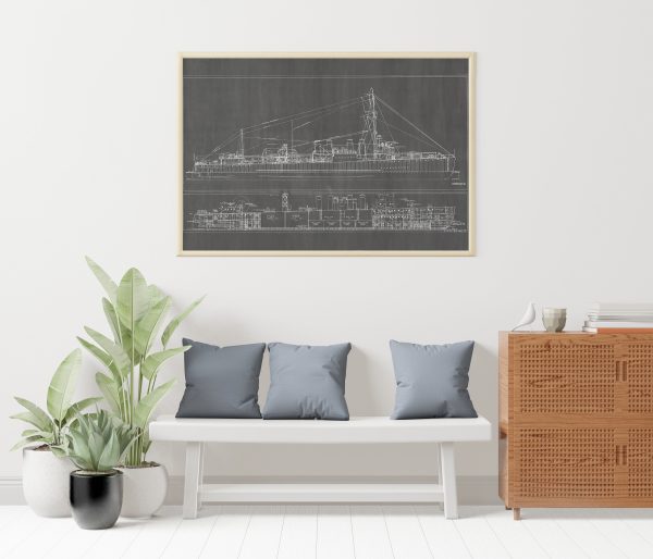 USS Doyen Blueprint Drawing - Navy Ship Blueprint, Battleship Blueprint, Old Ship Blueprint, Navy Ship Poster, Warship Blueprint, WW I