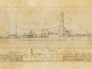 USS Doyen Blueprint Drawing - Navy Ship Blueprint, Battleship Blueprint, Old Ship Blueprint, Navy Ship Poster, Warship Blueprint, WW I