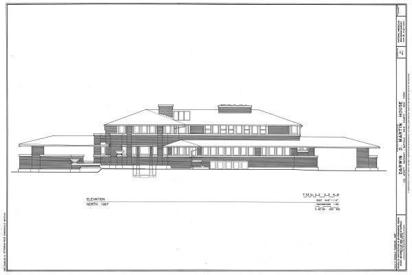 Darwin D. Martin House Elevation Drawing - Frank Lloyd Wright House Design Poster, House Blueprint, Home Décor, Buffalo Historic Building