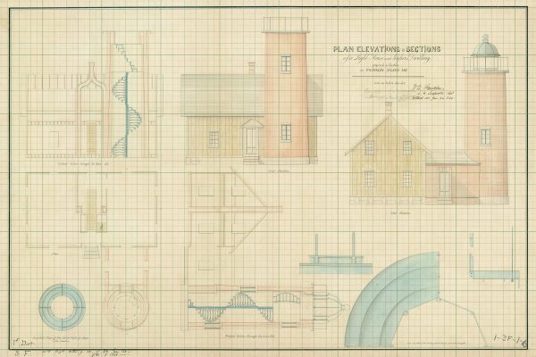 Franklin Island Lighthouse Blueprint - Maine Lighthouse, Lighthouse Print, Maritime Poster, Beach House Décor, Nautical Poster Print,