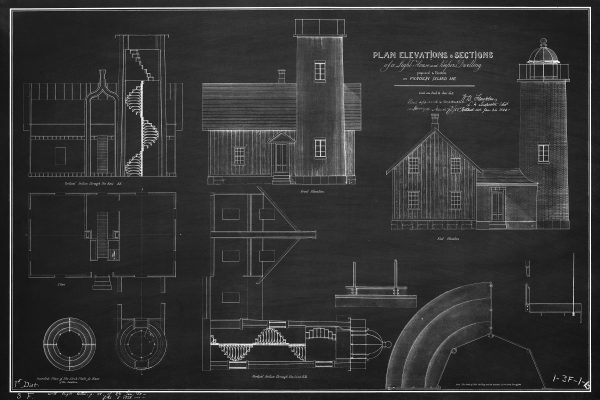 Franklin Island Lighthouse Blueprint - Maine Lighthouse, Lighthouse Print, Maritime Poster, Beach House Décor, Nautical Poster Print,