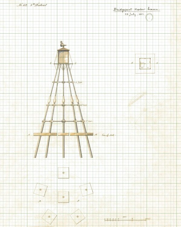 Bridgeport Harbor Beacon Drawing - Connecticut Lighthouse, Lighthouse Poster, Beach House Décor, Nautical Poster Print, Maritime Poster