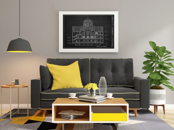 Colorado County Courthouse Section Drawing - Court Blueprint, Columbia Colorado Drawing, Law Firm Décor, Blueprint Decor, Lawyer Gift