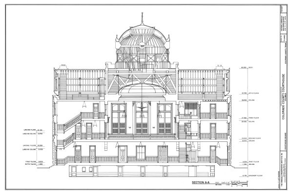 Colorado County Courthouse Section Drawing - Court Blueprint, Columbia Colorado Drawing, Law Firm Décor, Blueprint Decor, Lawyer Gift