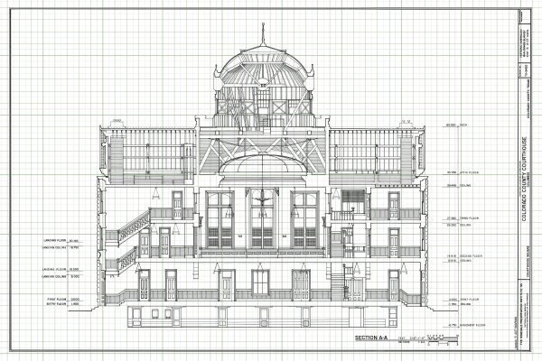 Colorado County Courthouse Section Drawing - Court Blueprint, Columbia Colorado Drawing, Law Firm Décor, Blueprint Decor, Lawyer Gift