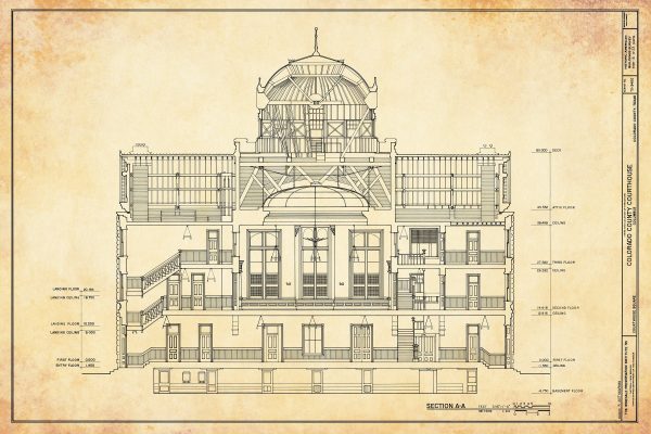 Colorado County Courthouse Section Drawing - Court Blueprint, Columbia Colorado Drawing, Law Firm Décor, Blueprint Decor, Lawyer Gift
