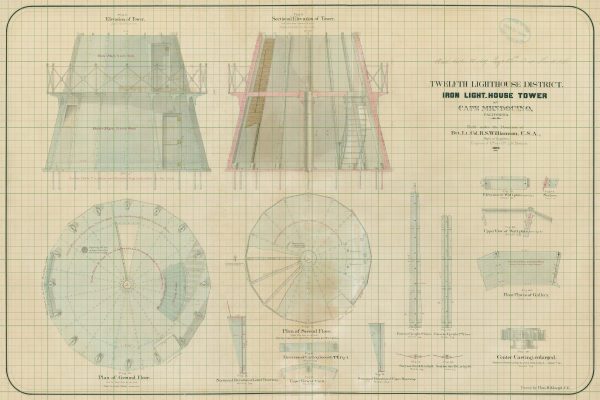 Cape Mendocino Lighthouse Blueprint - California Lighthouse, Maritime Poster, Beach House Décor, Lighthouse Poster, Nautical Print