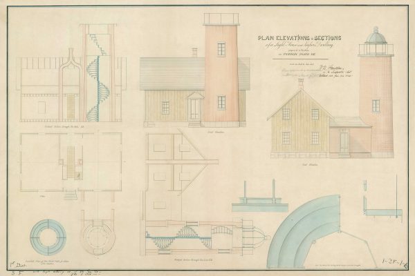Franklin Island Lighthouse Blueprint - Maine Lighthouse, Lighthouse Print, Maritime Poster, Beach House Décor, Nautical Poster Print,