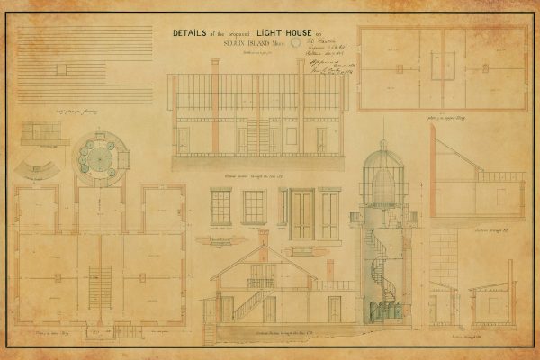 Seguin Island Lighthouse Details Blueprint - Maine Lighthouse, Lighthouse Print, Maritime Poster, Beach House Décor, Nautical Poster Print