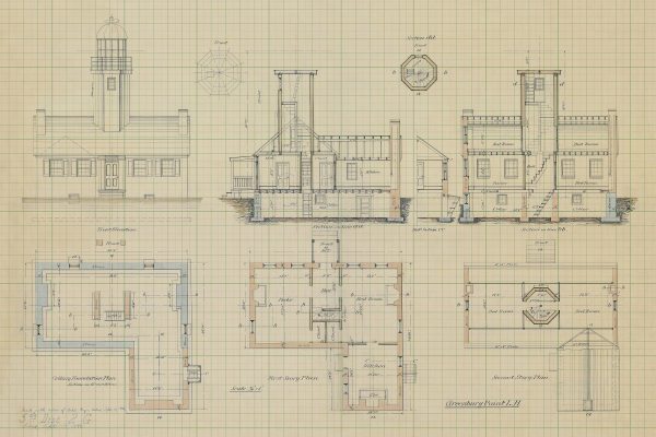 Greenbury Point Lighthouse Blueprint - Maryland Lighthouse, Lighthouse Print, Maritime Poster, Beach House Décor, Nautical Poster Print
