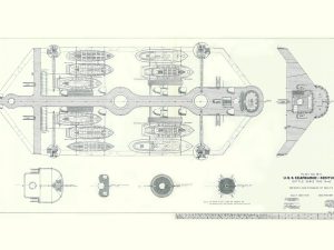 USS Kearsarge & Kentucky Bridges and Stowage Boats Blueprint - Old Battleship Blueprint, Navy Ship Blueprint Poster, Warship Blueprint