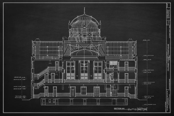 Colorado County Courthouse Section Drawing - Court Blueprint, Columbia Colorado Drawing, Law Firm Décor, Blueprint Decor, Lawyer Gift