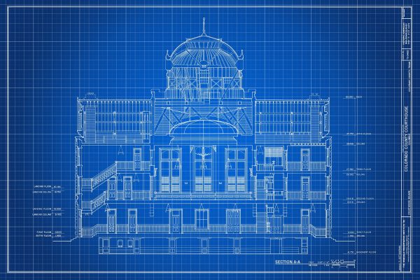 Colorado County Courthouse Section Drawing - Court Blueprint, Columbia Colorado Drawing, Law Firm Décor, Blueprint Decor, Lawyer Gift