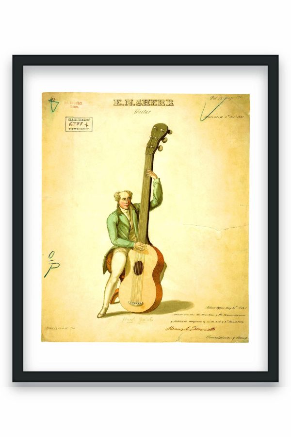 Antique Guitar Patent Print 1831 - Vintage Musical Instrument Art, Old Music Decor, Historical Guitar Poster, Music Room Wall Art