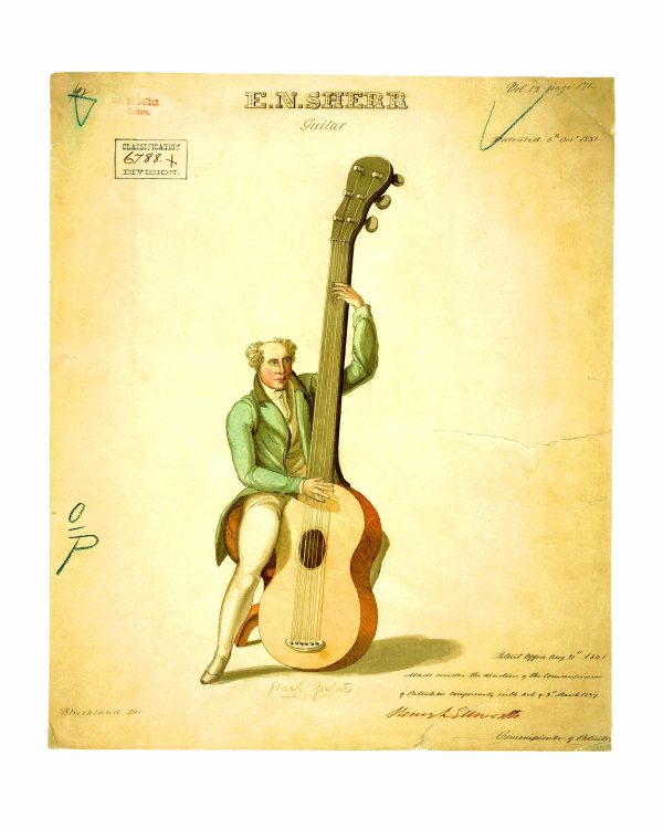 Antique Guitar Patent Print 1831 - Vintage Musical Instrument Art, Old Music Decor, Historical Guitar Poster, Music Room Wall Art