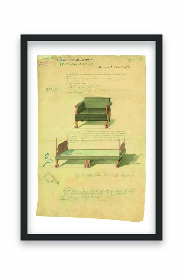 Trunk Sofa Bedstead Patent Print 1855 - Vintage Furniture Decor, Antique Sofa Bed Art, Historical Home Poster, Living Room Wall Art