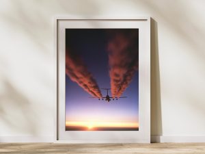 C-141 Starlifter at Sunset – Military Cargo Plane Poster, Aviation Art, Sunset Contrails, Airlift Command Decor, Transport Aircraft Print