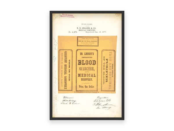 Dr. Lindsey’s Blood Searcher Trademark 1877 Print - Vintage Medicine Label Art, Retro Health Remedy Poster, Antique Medical Decor