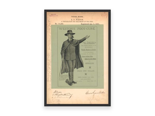 Weston’s Foot Cure Trademark 1889 Print - Vintage Medicine Label Art, Retro Foot Care Remedy Poster, Antique Health Decor