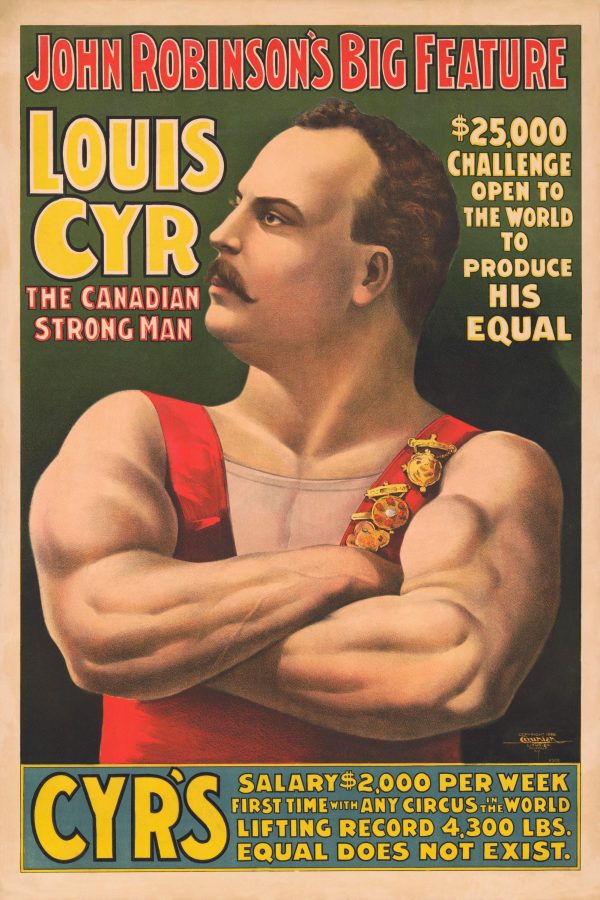 Louis Cyr Circus Poster – Canadian Strongman Art, Vintage Circus Poster, John Robinson’s Big Feature, Strongman Decor, Strength Act Poster