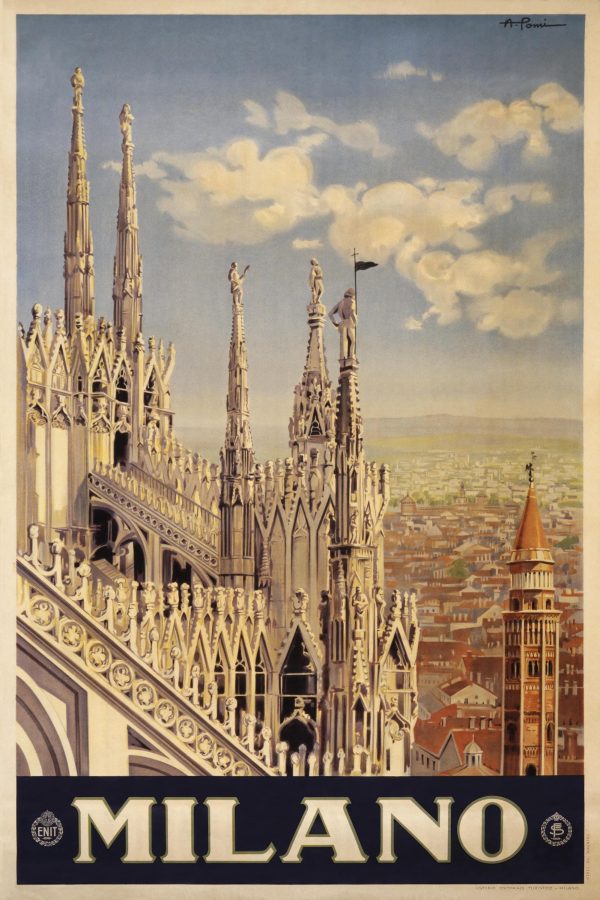 Milano Travel Poster - Italian Gothic Architecture, Duomo di Milano, Italian Tourism, Vintage Italy, Cathedral Spires, Historical Cityscape