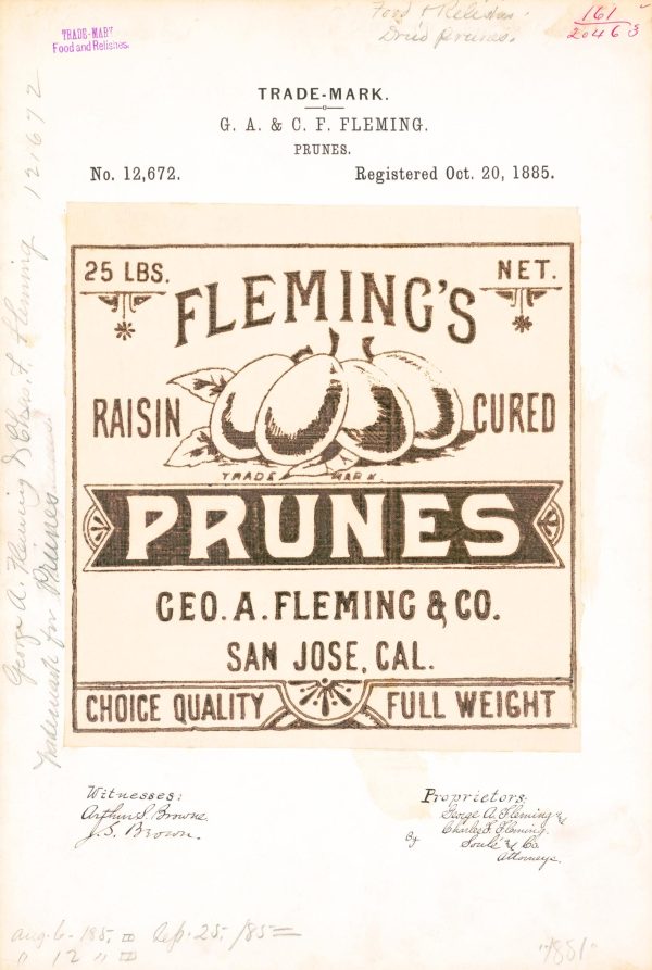 Fleming’s Prunes 1885 Poster - Vintage Dried Fruit Branding, Classic San Jose Label Art, Antique Food Collectible Print
