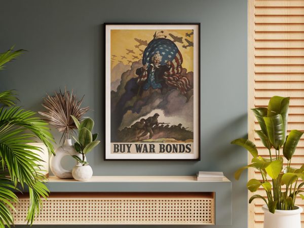 Buy War Bonds Poster - Uncle Sam Artwork, World War II Propaganda, Patriotic Military Print, American History, WWII Collectible Wall Art
