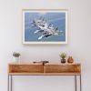 F/A-18 Hornets and F-15 Strike Eagles in Echelon Formation - U.S. Navy and Air National Guard Military Plane Art, Aviation Enthusiast Gift