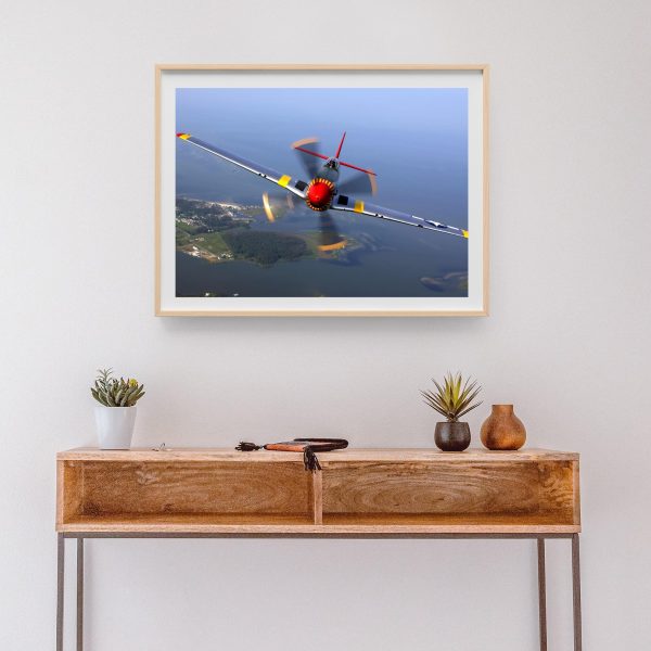 P-51 Mustang Fighter in Flight Print – WWII Era Aircraft Poster, Military Aviation Art, Classic Warbird Decor, Vintage Fighter Plane Print