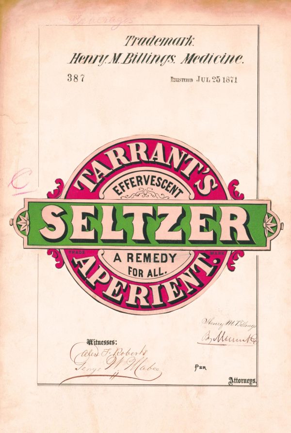 Tarrant’s Seltzer Aperient Trademark 1871 Print - Vintage Medicine Label Art, Retro Medical Advertising, Antique Health Remedy Poster