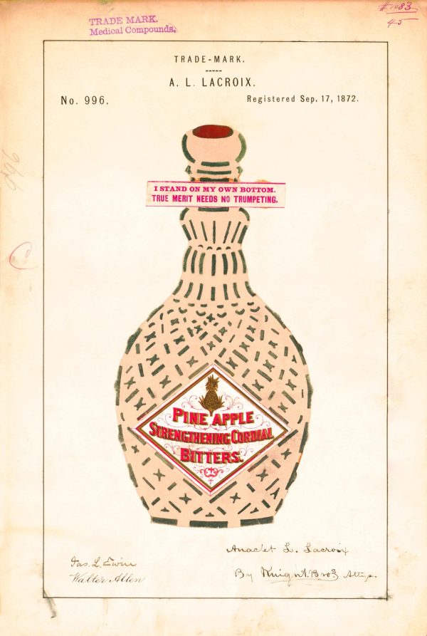 Pineapple Cordial Bitters Trademark 1872 Print - Vintage Medicine Label Art, Retro Health Remedy Poster, Antique Beverage Decor
