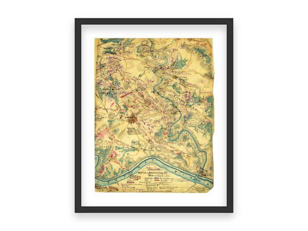 Detailed Battle of Antietam Map - Historic 1862 Civil War Battle Positions, Union and Confederate Forces, Topographical Overview