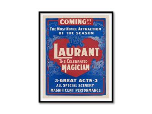 Celebrated Magician Laurant Poster – Magic Show, Vintage Art, 3 Great Acts, Collectible Decor, Vintage Magician Poster, Magic Poster