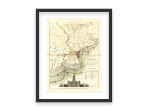 18th Century Philadelphia Map with Independence Hall Illustration – Early American City Planning and Colonial Era Landmarks